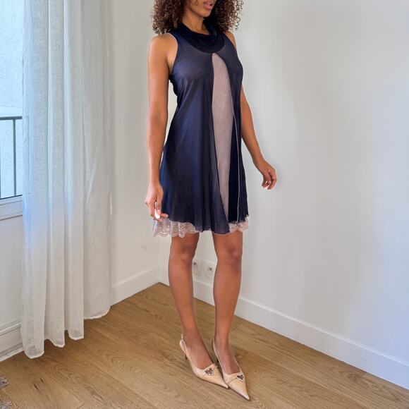 Vintage Italian Sheer-Layered Viscose Mesh Slip Dress (S/M) - Picture 6 of 12